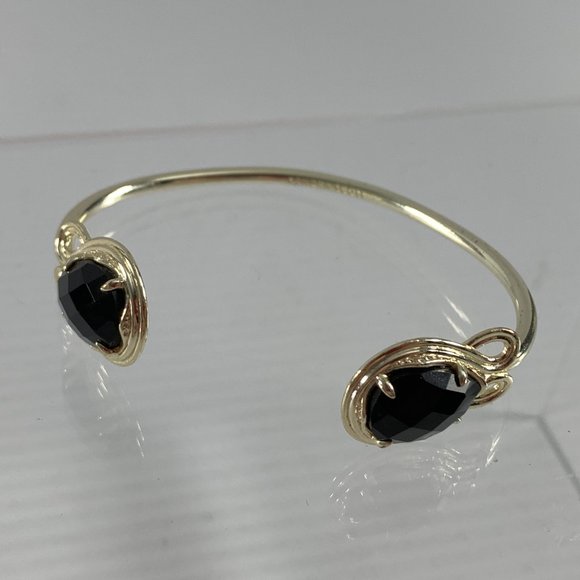 Kendra Scott Andy Bracelet Open Pinch Cuff Silver Tone Faceted Black Stones - Picture 4 of 8
